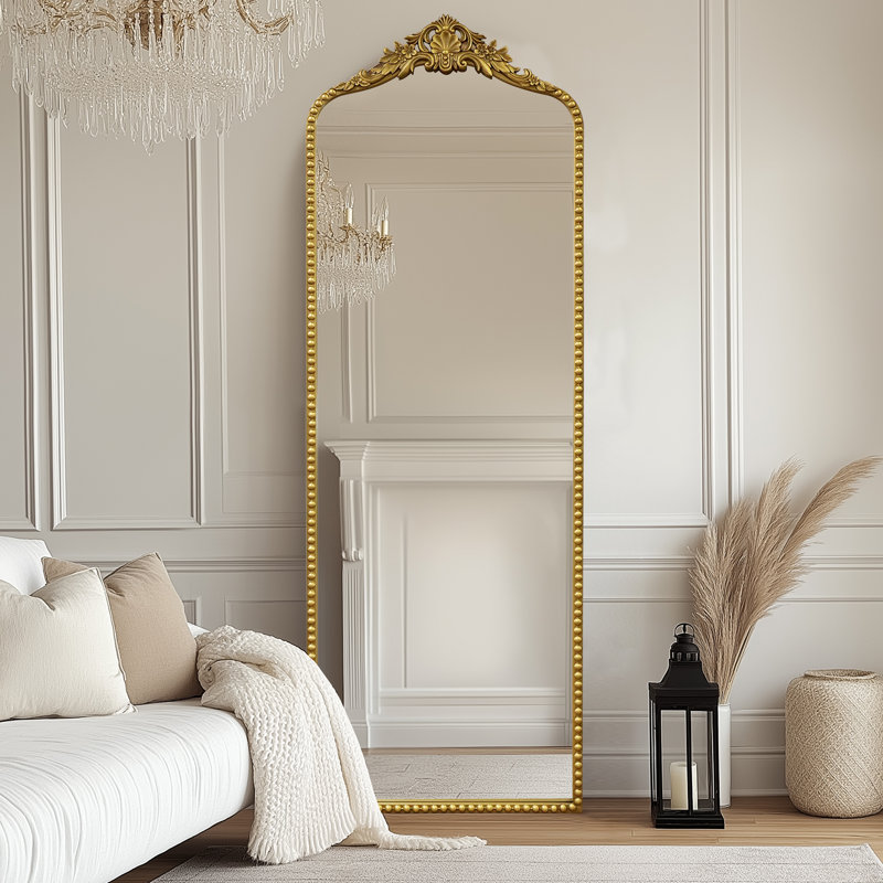 Arched Antique Ornate Full Length Floor Mirror /Free Standing,22x65 inch,Vintage Gold, 65" x 22", Vintage Gold