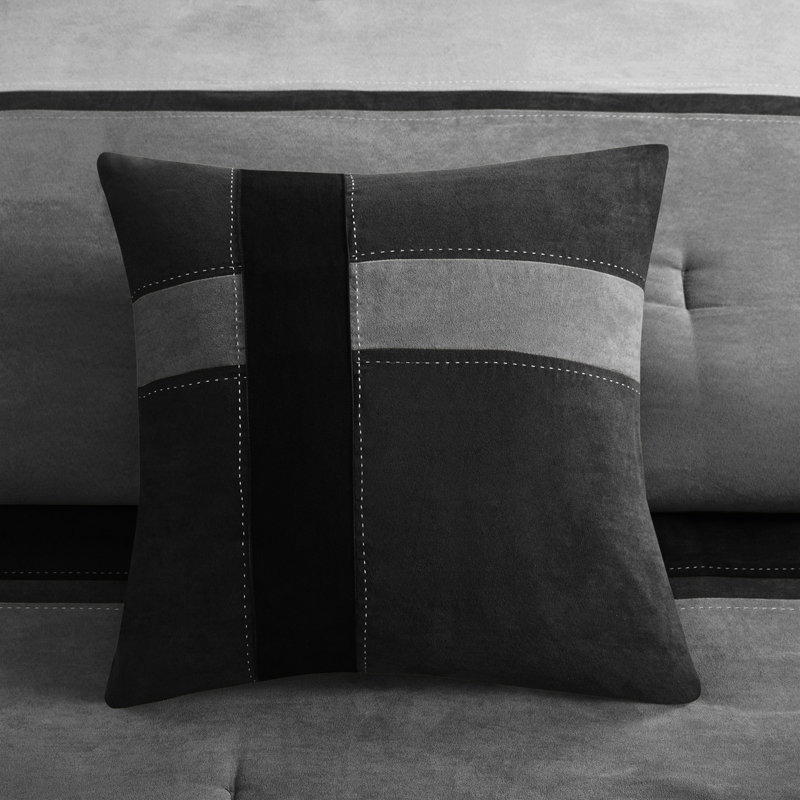 Édredon 7 pièces - Faux suède, très grand, noir, fer à repasser pour une finition parfaite, oreillers et taies décoratives, suède très grand, jupe de lit décorative brodée