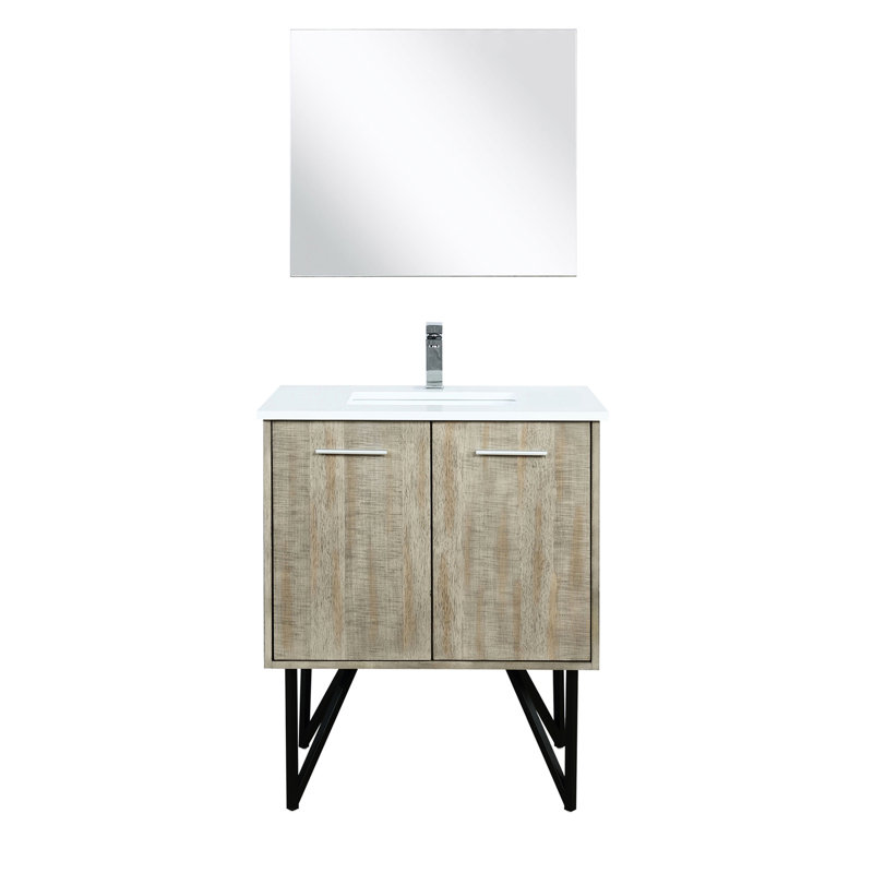 30 po W Meuble-lavabo de salle de bain rustique, comptoir en marbre, robinet, miroir - teinture et égratignure pour durer 19,78 pi