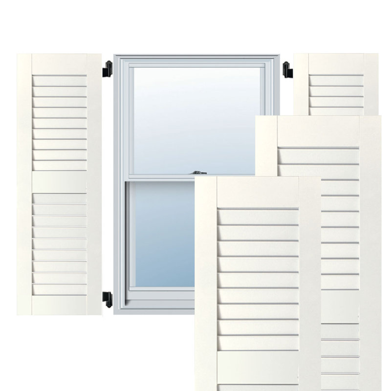 Volets à persiennes pour l'extérieur en bois de pin véritable (vendu par paire), Blanc, H 34 po x l 18 po x P 1 po