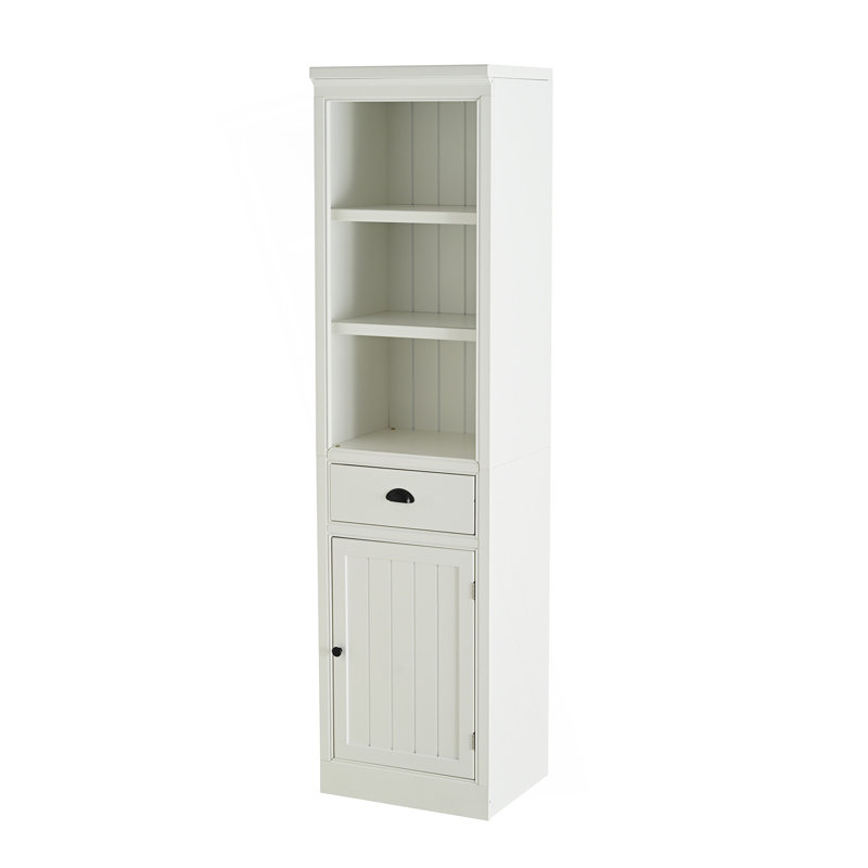 75'' Freestanding Display Bookshelf, Farmhouse Bookcase With Storage & Cabinet, Small Size Wooden Organizer Pantry, For Hallways Living Room, Kitchen, Home, Office - White