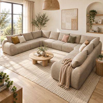 Canapé d'angle modulaire en forme de U Cushnara de 412 cm (161,9 pouces), canapé surdimensionné 9 places en chenille effet nuage avec rembourrage en mousse haute résilience, construction en mousse comprimée sous vide