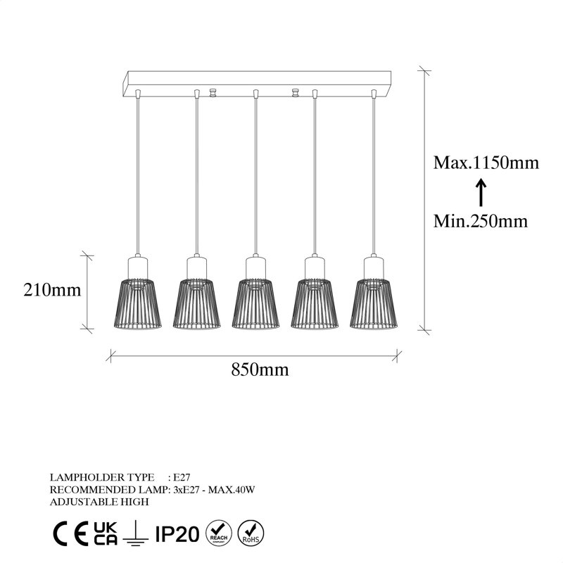 1 - Light Dome Pendant, Black