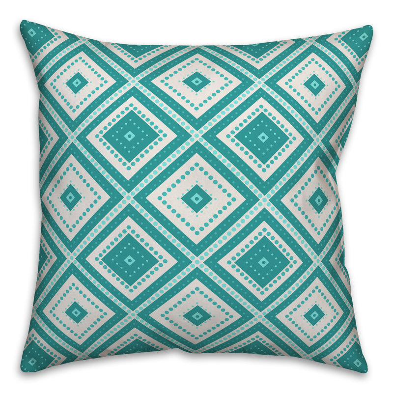  Coussin décoratif intérieur / extérieur Geo Triangles, Polyester / Bourre en polyester, 18 po x 18 po, Blanc / vert océan