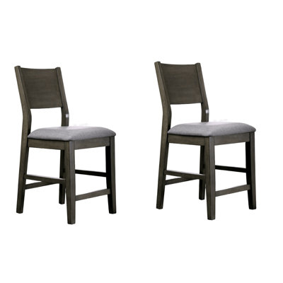 Chaises de salle à manger à hauteur de comptoir grise de style contemporain de 2 pièces, coussins rembourrés en tissu, bois massif, pour chaises élégantes avec tissu, dossier à panneau, élégante mise à niveau de l'atmosphère
