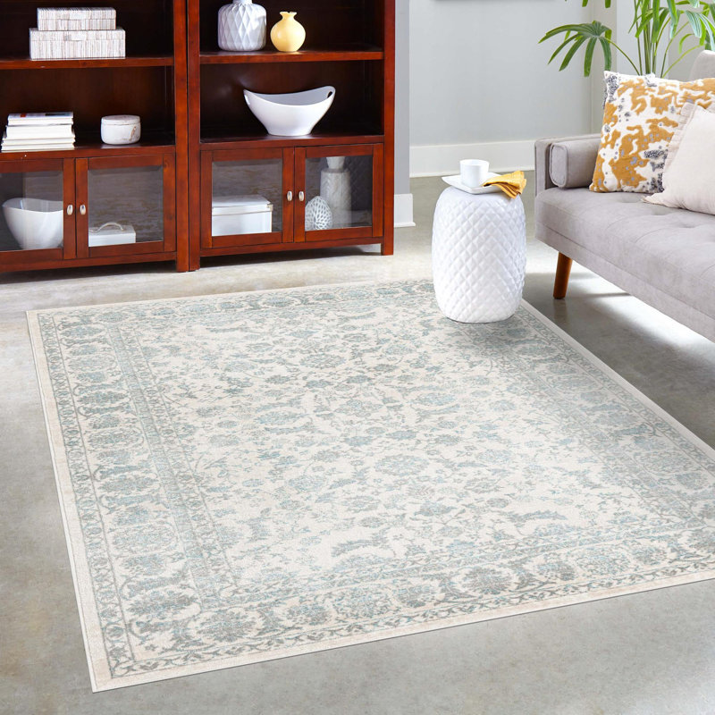 Tapis Country / Floral Agna - bleu sarcelle / beige, Rectangle 7 pi 10 po x 10 pi