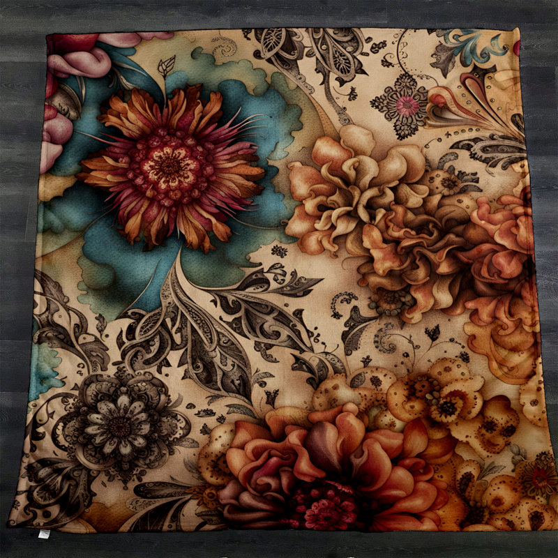 Throw Blanket, 51" W x 60" L, Floral/Abstract, Red/Orange/Blue