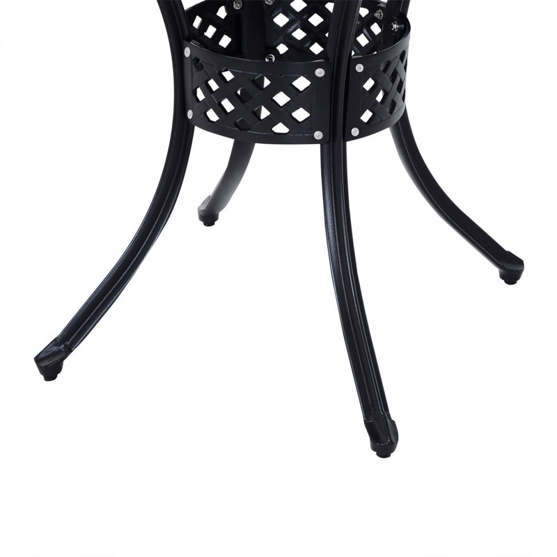Table bistro ronde 33 po en aluminium coulé avec trou pour parasol - noire 33 po