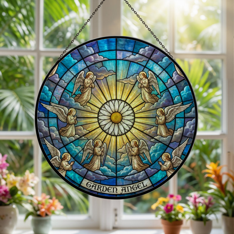 Panneau de vitrail 12 "H Angel Sky, H 12 po x l 12 po