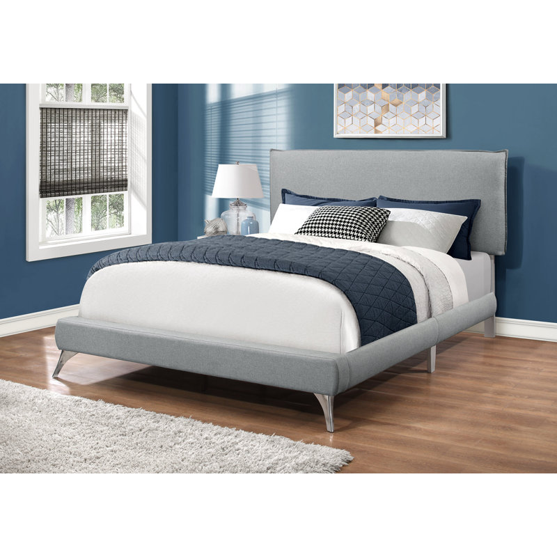 Bed Platform, Teen, Frame, Upholstered, Pu Leather Look, Metal Legs, Queen, Grey