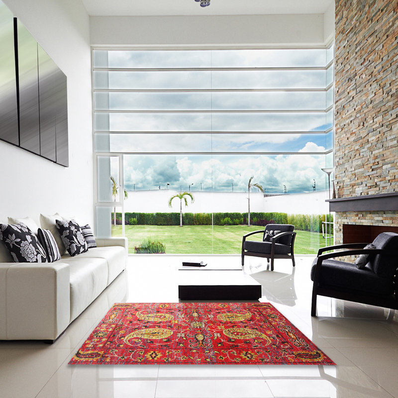 Tapis jaune/orange traditionnel Morissette, Carré 7 pi