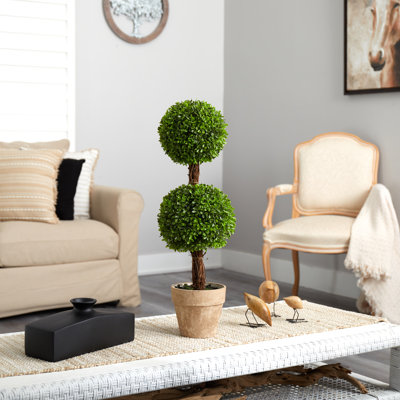 Faux Boxwood Topiary in Planter