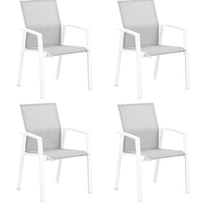 Chaises d'extérieur en aluminium blanc de 4 personnes, entièrement assemblées avec un filet respirant, conception empilable, capacité de poids de 360 lb, confort ergonomique, convient aux terrasses 4 chaises, caractéristique, café