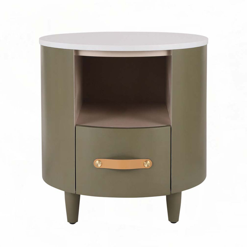 Table de chevet ronde avec tiroir de rangement, Vert