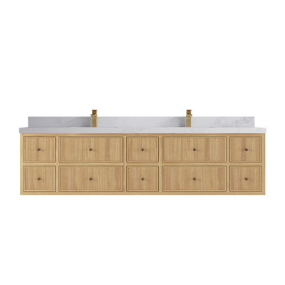 Sonoma Floating Teak 84 " W Wall Mounted Wall Mounted 2 Double Vanity Bathroom Vanity With Quartz Top