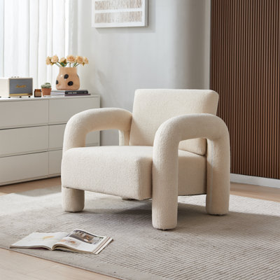 Modern Sherpa Fabric Accent Chair for Living Room, Upholstered Armchair with Sturdy Frame, Comfortable Contemporary Lounge Chair for Bedroom, Home Office, or Reading Nook - Single Sofa Seat