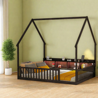 Lits de maison avec rangement, structure en bois de pin, chambre d'enfant de ferme