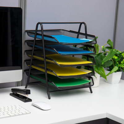  Paper Tray and File Folder Set, Desktop Organizer, Metal, 11.75"L x 14"W x 14.5"H