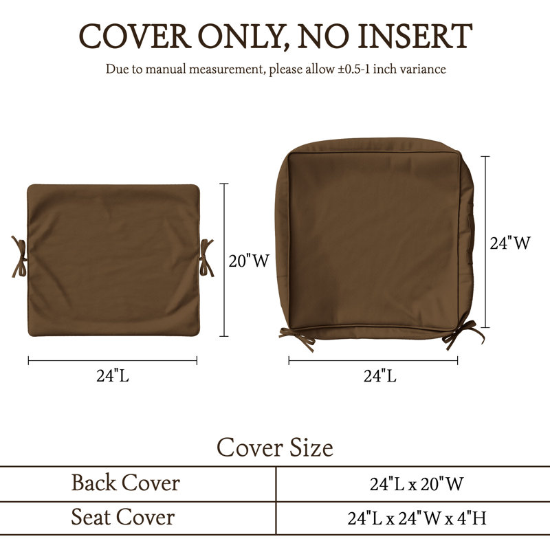 Housse de coussin de siège d'extérieur pour patio avec fond antidérapant, 2, L 24 po x P 24 po, Chocolat / Brun