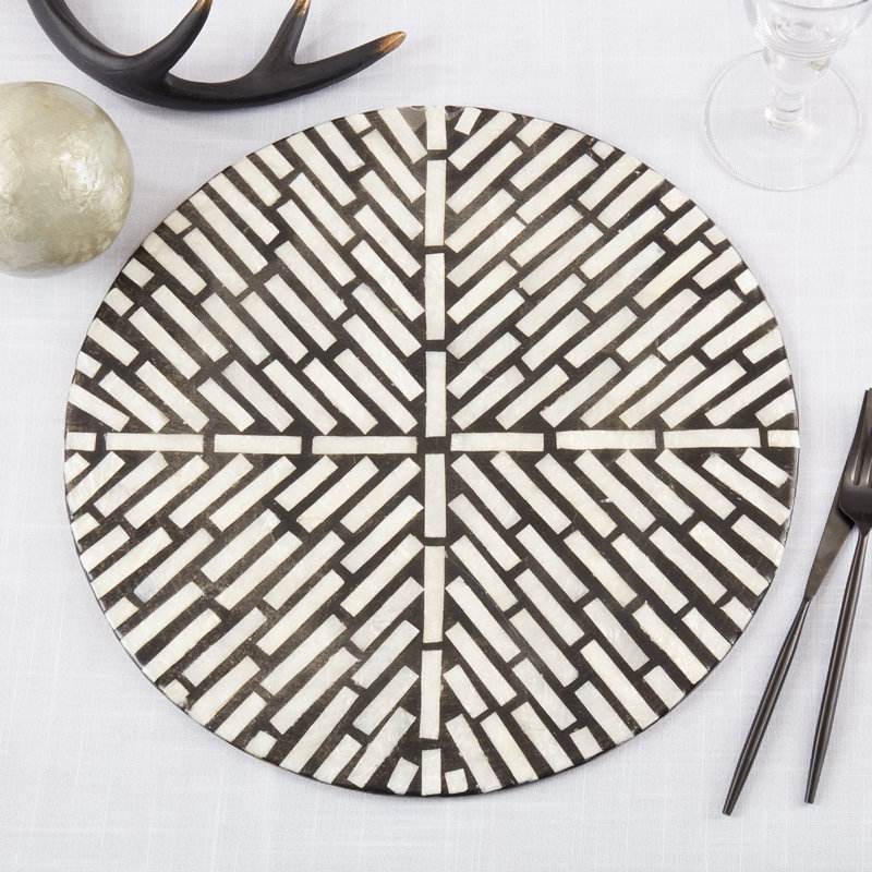 Black and White Geometric Capiz Shell Round Placemats, Set of 4