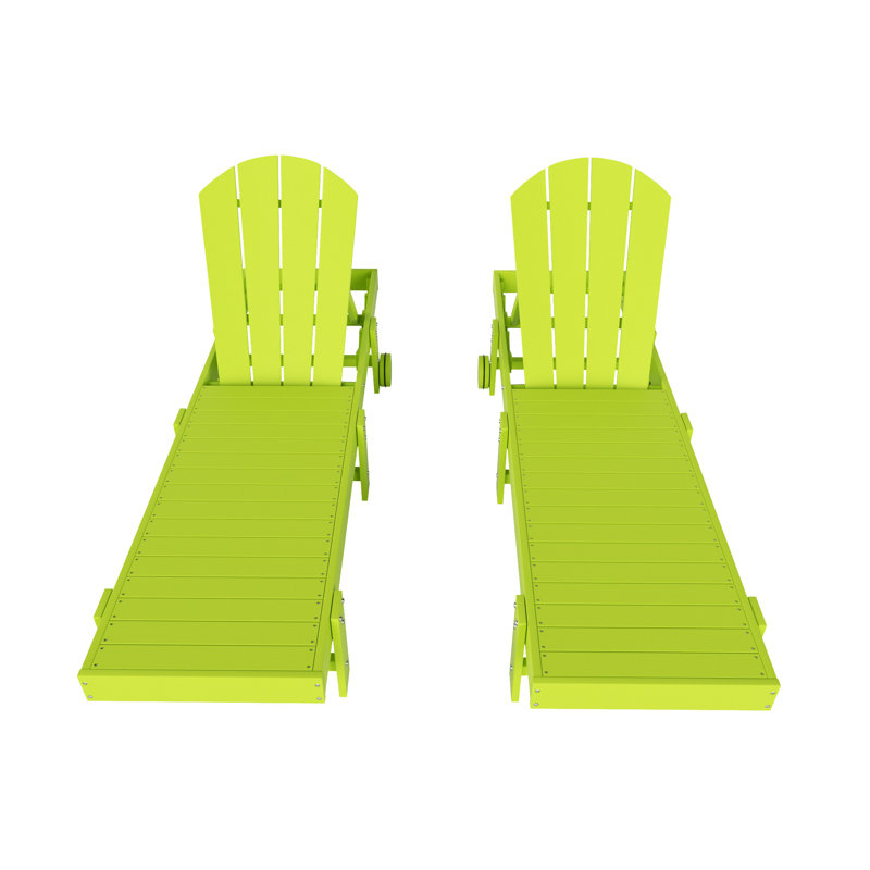 Laguna 77.6" Long Outdoor All-Weather Poly Reclining Chaise Lounge Set, Lime