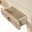 Table basse moderne aux bords arrondis avec tiroir en bois massif et motif floral, beige et jaune, largeur 60 cm, table de rangement astucieuse, lignes épurées, tons chauds, 100 cm L x l 35 cm H, idéale pour les petits espaces