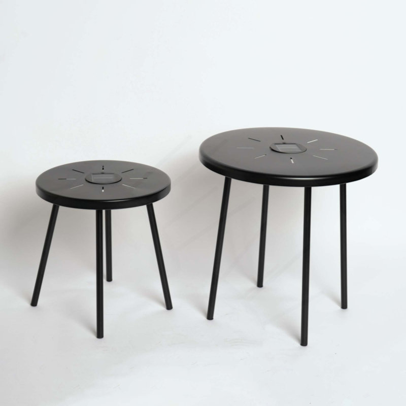 2-Pack Solar Powered Side Table with LED Light, Outdoor/Indoor Nesting Round End Table Set