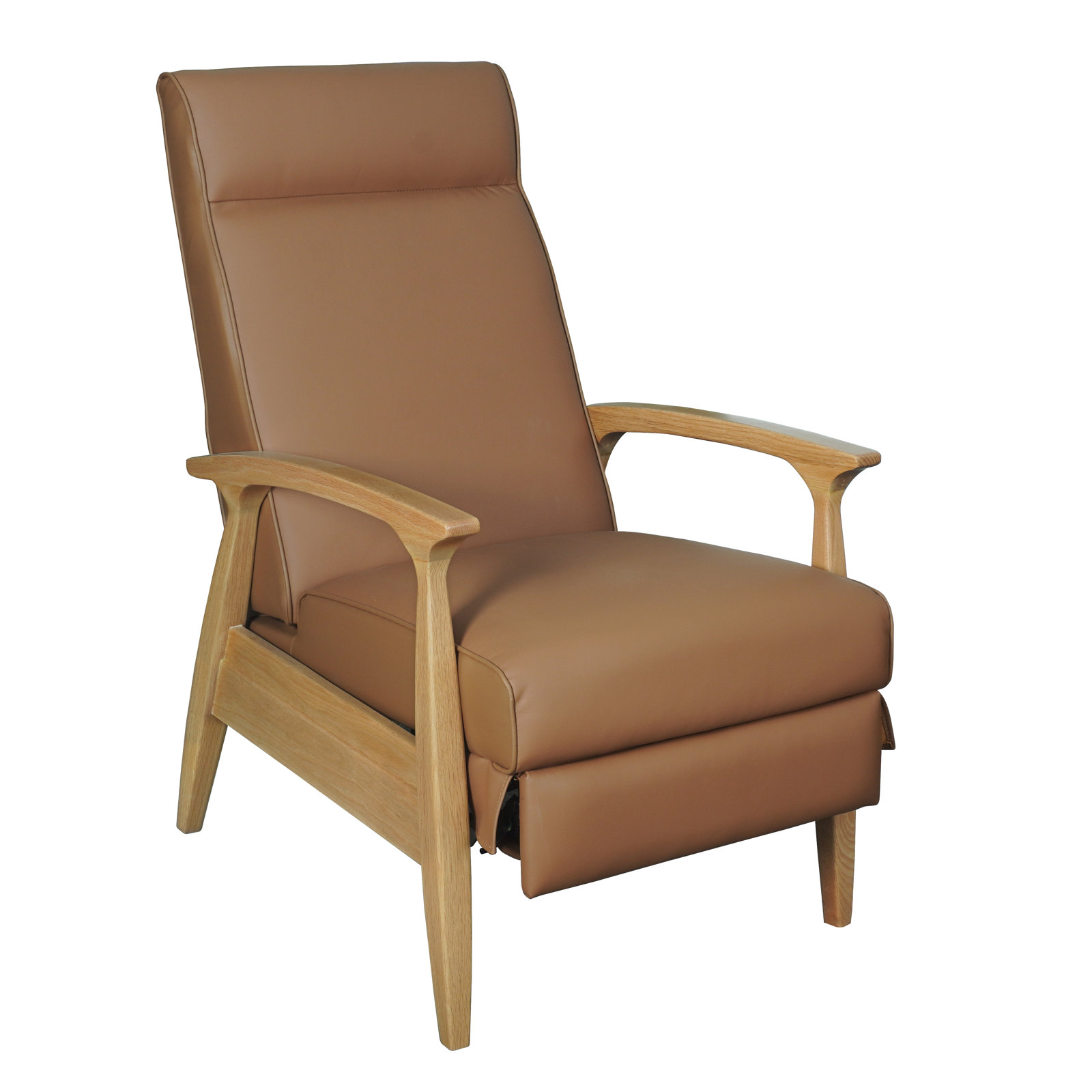 Piedmont Leather Recliner, Brown, Light Oak