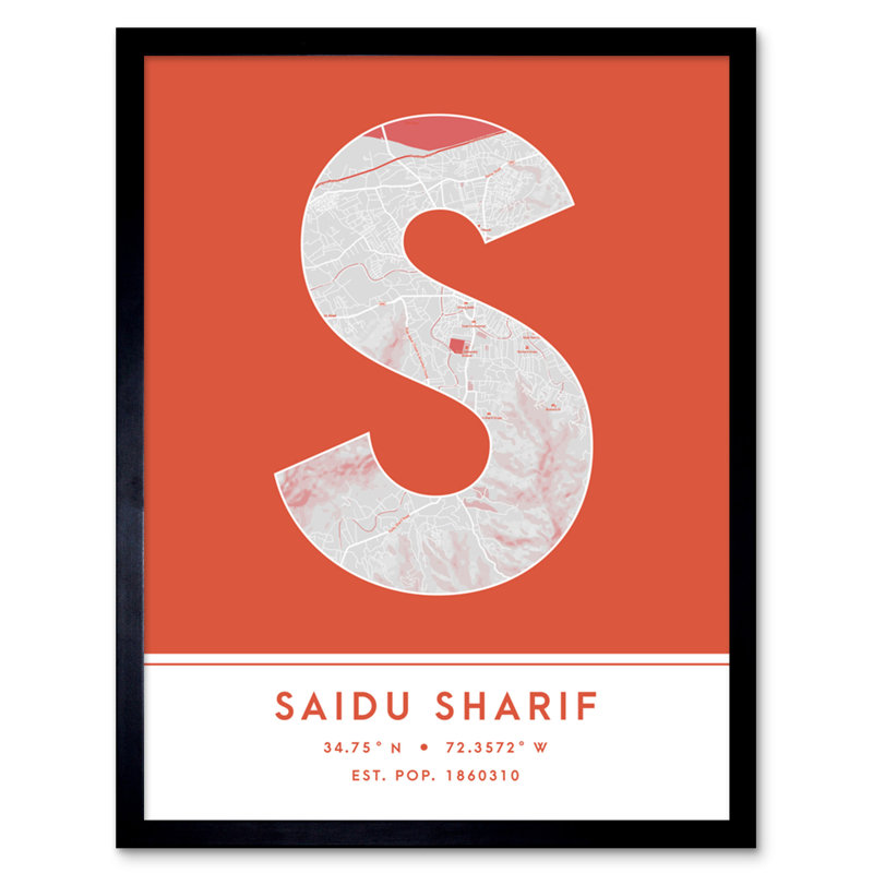Saidu Sharif City Map Saidu Sharif Orange by Wee Blue Coo - Single Picture Frame Typography