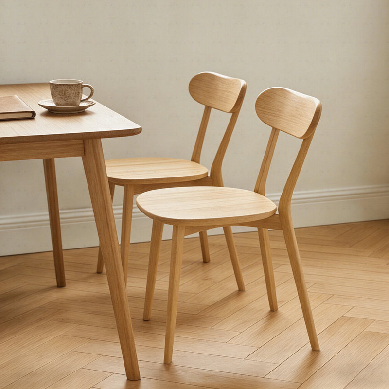 Natural Solid Wood Dining Chairs Set of 2, Wood