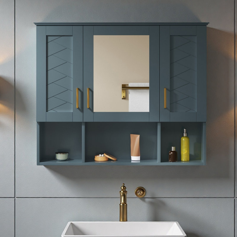 Armoire à pharmacie murale 35 po 2 en 1 avec tablettes réglables et portes à fermeture douce, miroir haute définition avec rangement pour meuble-lavabo de salle de bain