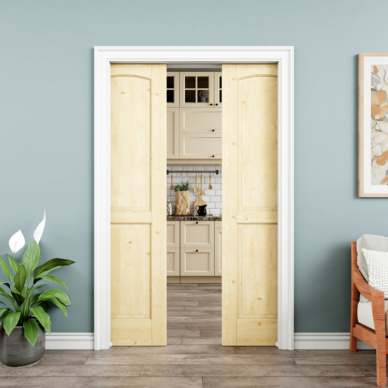 Porte intérieure double en bois de pin 48 po x 80 po à 2 compartiments, bois de pin naturel, peint et imperméable, comme portes de buanderie, portes de placard, portes de pièce