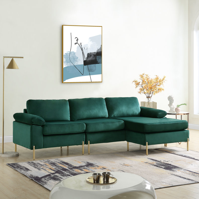 Canapé modulaire en L avec accoudoirs en velours Mittal, Mousse verte, H 33,1 po x l 51,6 po x P 101,2 po