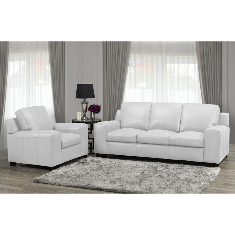 Canapé en cuir véritable 86 po Davontai, Cuir gris argenté