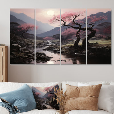 «Cherry Blossom Evening Silhouette» - ensemble d'art mural 4 pièces