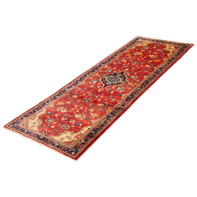 Tapis rouge en laine noué à la main 3 pi 5 po x 10 pi 4 po Andelz