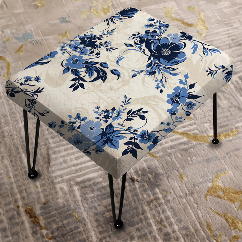 Cobalt Blue Cameo Silhouettes Ii Victorian Pattern - Floral Rectangle Ottoman