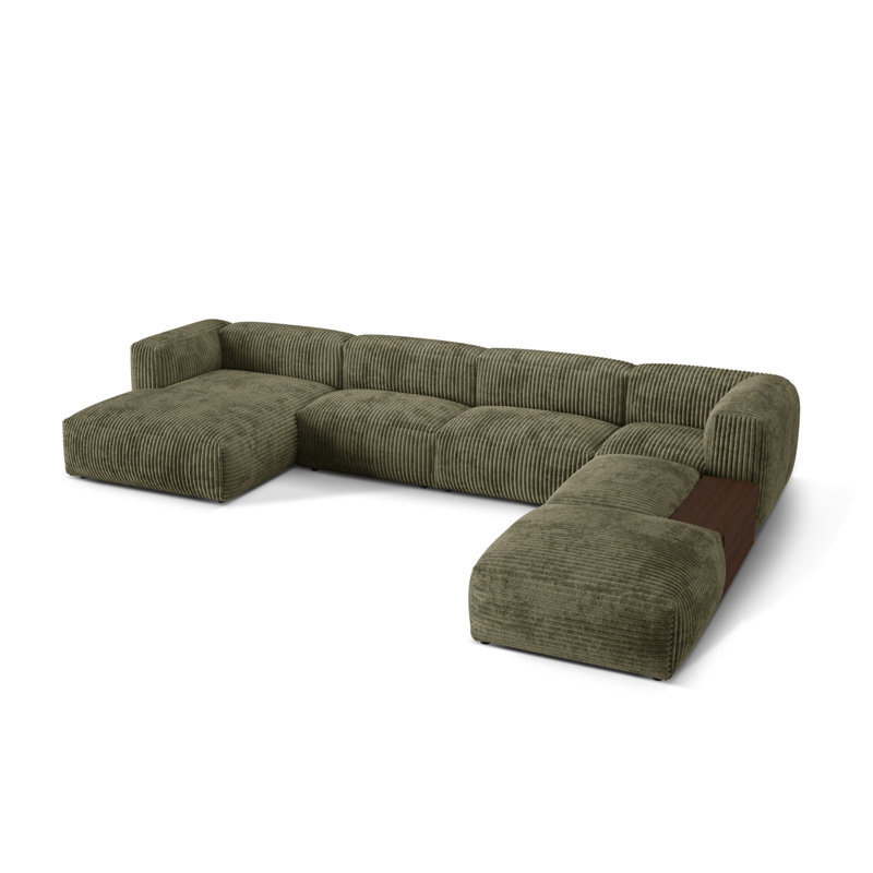 Betsayda 5 Seater Corduroy Corner Sofa , Moss Green