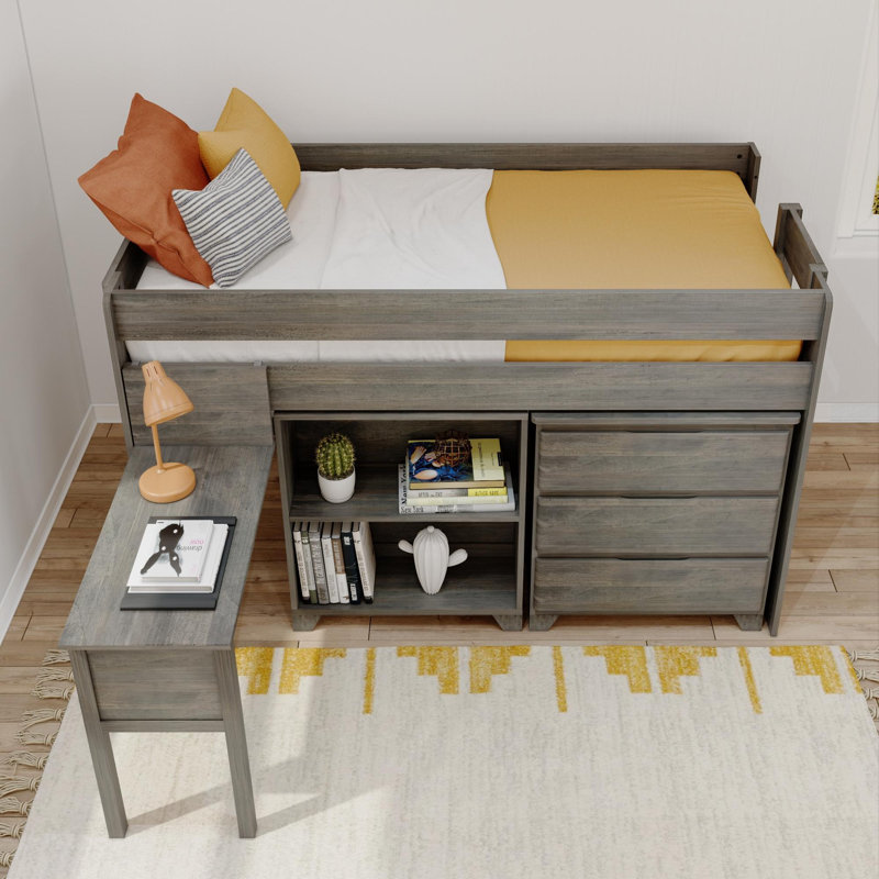 Decimus Kids Twin Loft Bed with Drawers, Driftwood