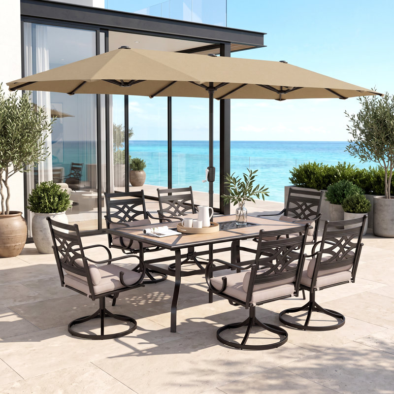 6 - Person Patio Dining Set with Rectangular Table , Cushions Included, Beige