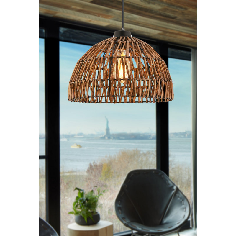 Elegant Metal Chandelier with Replica Bamboo Cap, Brown Finish, 25.6 x 25.6 x 7.9 inches | CE Certified, E27 Socket (Max 45-60W) | Perfect for Dining Room, Living Room, or Entryway Decor, Stylish and Functional Lighting