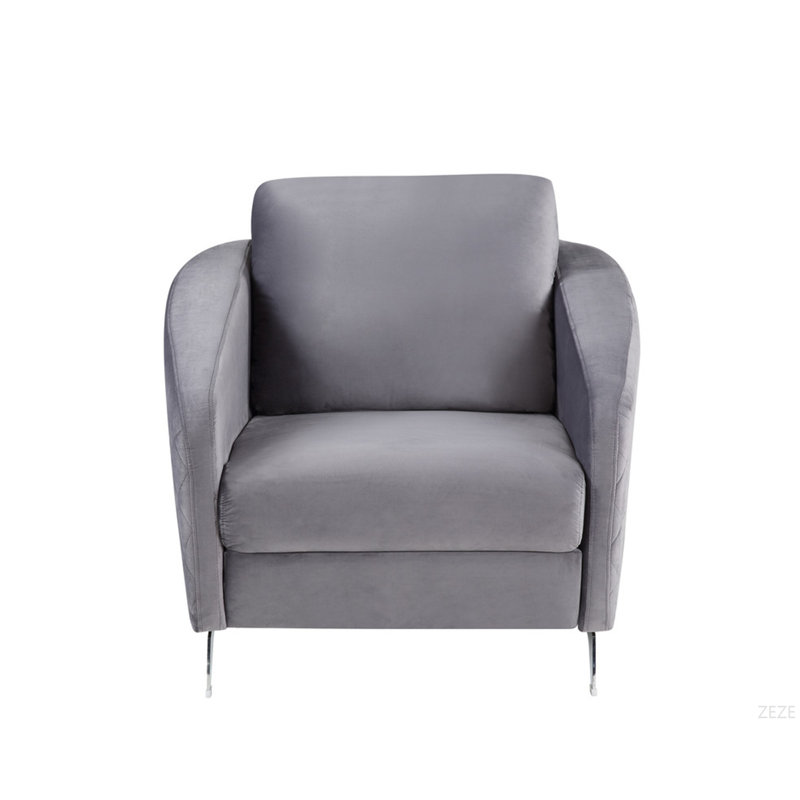 36"W Velvet Modern Chic Accent Armchair, Gris