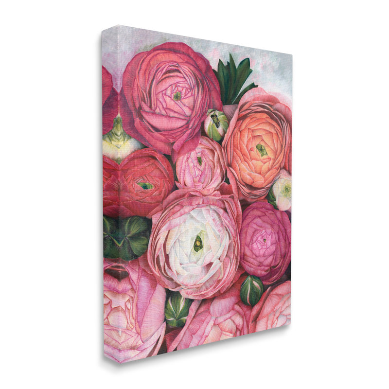 Pivoines romantiques rouges en herbe par Blursbyai - Peinture, H 40 po x l 30 po x P 1,5 po, Toile tendue