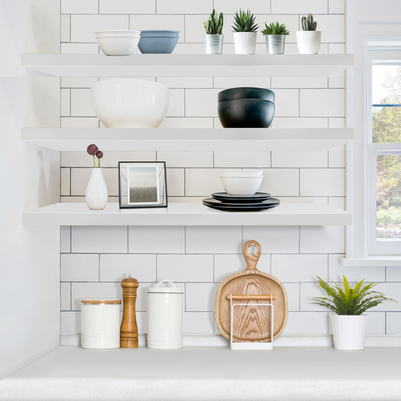 Sorbus Floating Shelves for Wall - Set of 3 Long Floating Shelves for Bedroom, Kitchen, Living Room, Bathroom Shelves, Farmhouse Home Decor - Wall Mounted Floating Shelves - Long, White