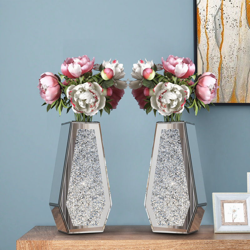 Vases de table en verre Cerrie, H 14 po x l 7,3 po x P 3,9 po, Argent argent