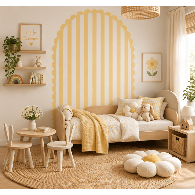 Adhésif décoratif 30 pouces de large crème de beurre jaune festonné, 45 pouces de haut, 30" W x 45" H, Buttercream Yellow