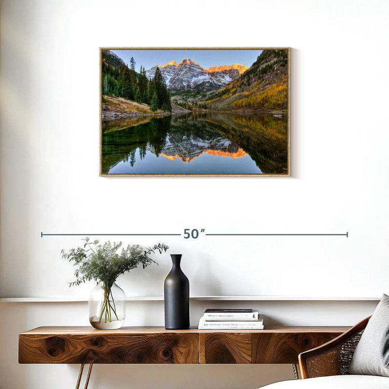 Maroon Bells Autumn Glow, Cadre flottant en bois naturel, 31 po x 21 po