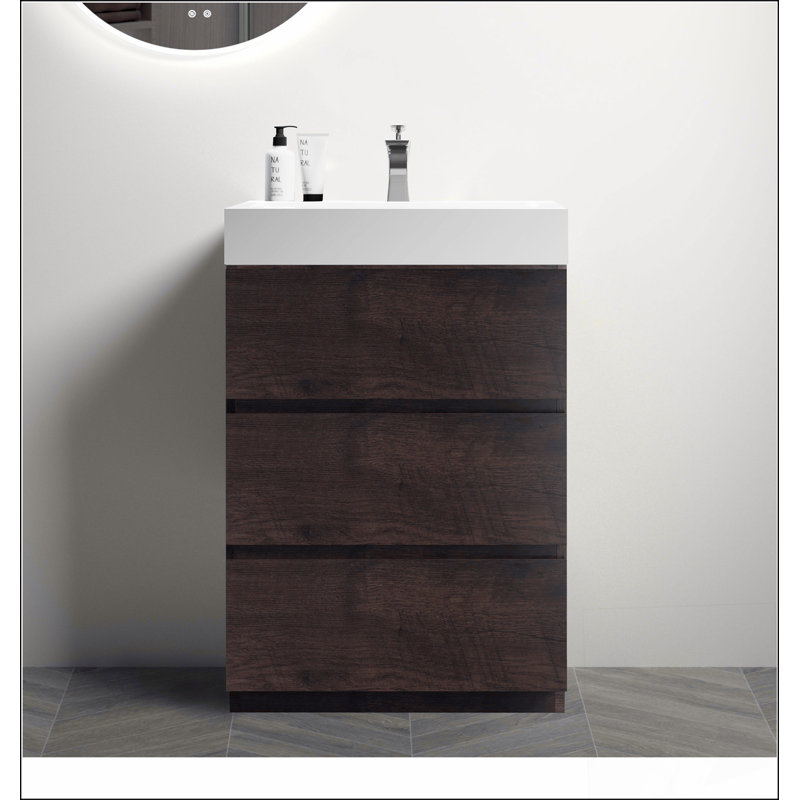 Meuble-lavabo autoportant en noyer avec grand lavabo en noyer, Noyer, 24"