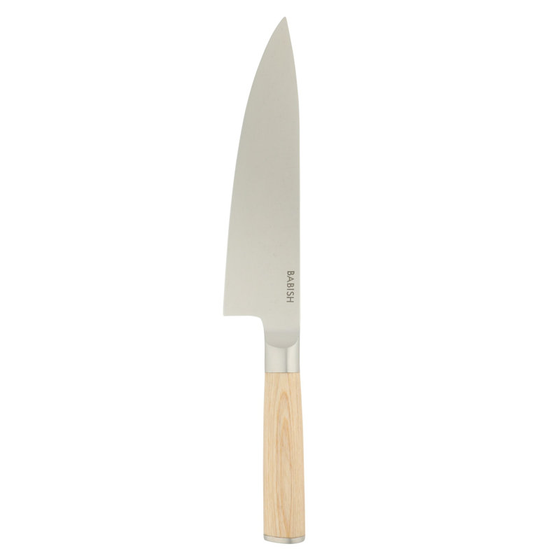 Couteau de chef de 8 pouces Babish - Couteau de cuisine allemand en acier à haute teneur en carbone avec poignée en bois de pakka clair et lame de rasoir tranchante pour couper, trancher, trancher et préparer au quotidien