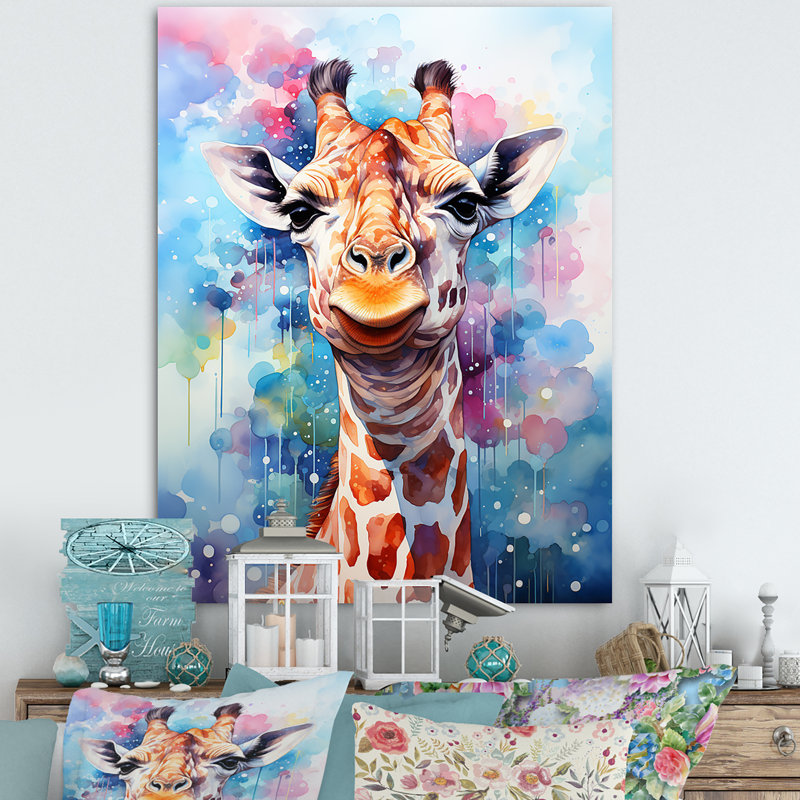 Portrait de girafe Pop Art - Reproduction d'art mural girafe, H 20 po x l 12 po x P 1 po, Toile tendue